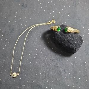 Gold Necklace with Green Stone Accents
